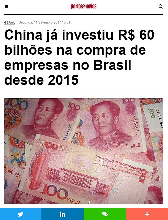 China j investiu R$ 60 bilhes na compra de empresas no Brasil desde 2015